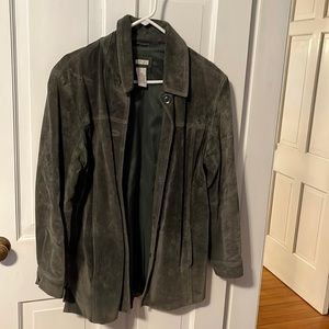 Green button down suede leather jacket